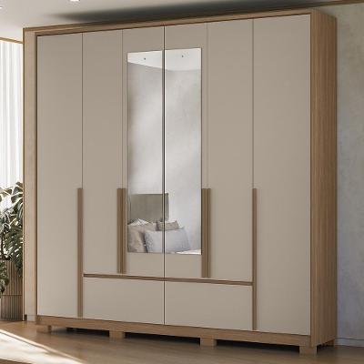 Guarda Roupa Casal Z17 6 Portas de Bater 4 Gavetas com Espelho Carvalho-Fendi