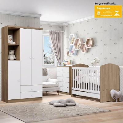 Conjunto Infantil Bala de Menta 3 Portas 7 Gavetas MDP-MDF Rústico Móveis Henn