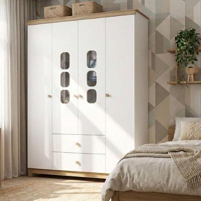 Guarda Roupa Infantil Aconchego 4 Portas 2 Gavetas MDF Branco e Jequitibá HP