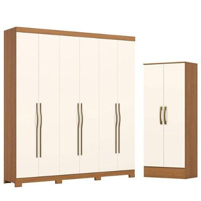 Guarda Roupa Casal Dominic D346 6 Portas 2 Gavetas MDP Cinamomo Off White Henn