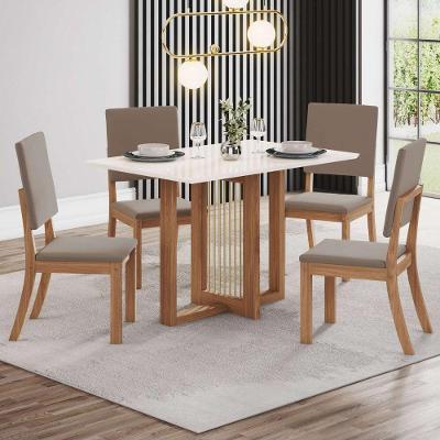 Conjunto Jantar Natalí 4 Lugares MDF Cadeiras Milla Suede Amêndoa Móveis Henn