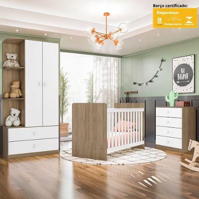 Conjunto Infantil Labirinto Guarda Roupa Cômoda Berço MDP-MDF Rústico Móveis Henn