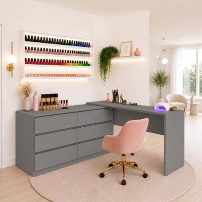 Mesa de Manicure em l Elegance MP6067 6 Gavetas MDF 120CM Grafite