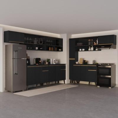 Cozinha Completa Atlanta Move 19 Portas 3 Gavetas MDP Preto Touch Carraro