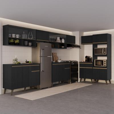 Cozinha Completa Atlanta Drive 18 Portas 3 Gavetas MDP 450CM Preto Touch Carraro