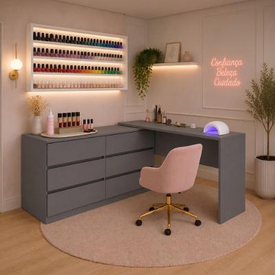 Mesa de Manicure em l Organize 6 Gavetas MDF-MDP 120CM Grafite Multimóveis