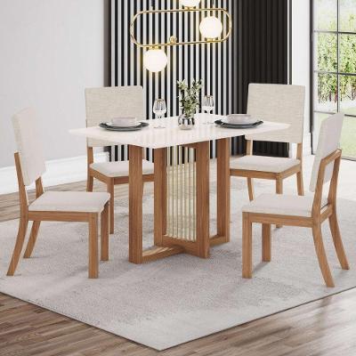 Conjunto Jantar Natalí 4 Lugares MDF Cadeiras Milla Off White Linho Móveis Henn