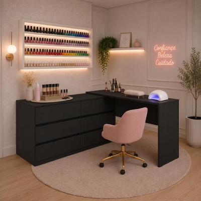 Mesa de Manicure em l Organize 6 Gavetas MDF-MDP 120CM Preto Multimóveis