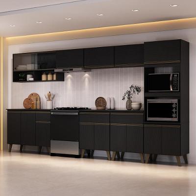 Cozinha Completa Atlanta Place 15 Portas 3 Gavetas MDF Preto Touch