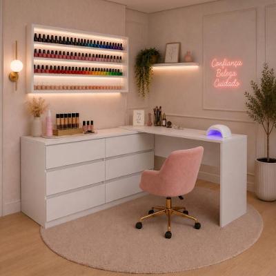 Mesa de Manicure em l MP6068 Moderno 6 Gavetas MDF-MDP 120CM Branco
