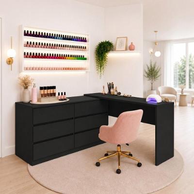 Mesa de Manicure em l Elegance MP6067 6 Gavetas 120CM Preto Multimóveis
