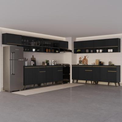 Cozinha Completa Atlanta Track 20 Portas 4 Gavetas MDP 540CM Preto Touch