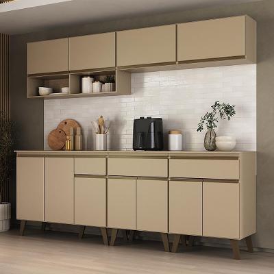 Cozinha Completa Atlanta City 11 Portas 3 Gavetas MDP 225CM Amêndoa