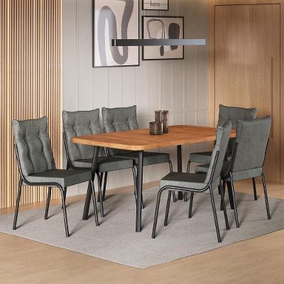 Conjunto de Jantar Dublin 6 Lugares MDP Cadeiras Estofadas Preto Móveis Carraro