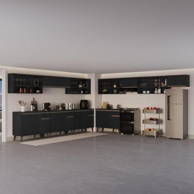 Cozinha Completa Atlanta Link 20 Portas 4 Gavetas MDP Preto Touch Carraro