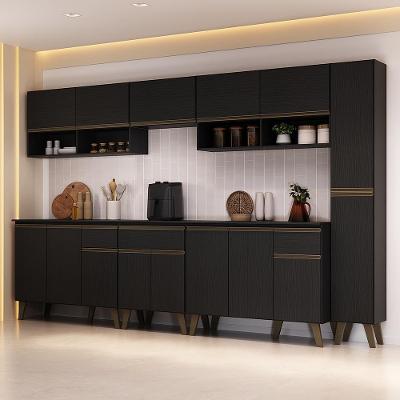 Cozinha Completa Atlanta Line 15 Portas 3 Gavetas MDP Preto Touch Carraro
