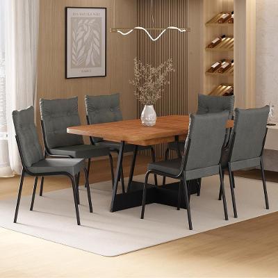 Conjunto de Jantar California 6 Lugares MDP Cadeiras Estofadas Preto Móveis Carraro