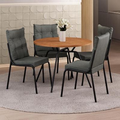 Conjunto de Jantar Lisboa 4 Lugares MDP Cadeiras Estofadas Preto Carraro