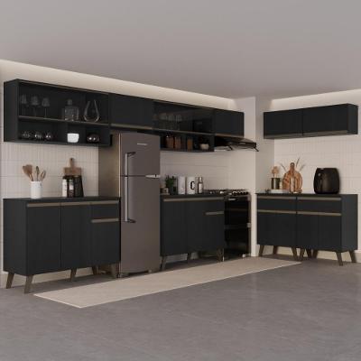 Cozinha Completa Atlanta Prime Fit 18 Portas 4 Gavetas MDP 450CM Preto Touch Carraro