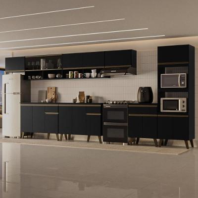 Cozinha Completa Atlanta Modern 16 Portas 3 Gavetas MDP 450CM Preto Touch Carraro