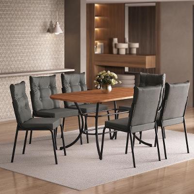 Conjunto de Jantar Madrid 6 Lugares MDP Cadeiras Estofadas Preto Móveis Carraro