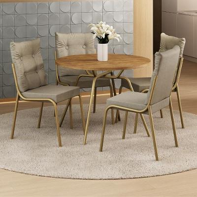 Conjunto de Jantar Lisboa 4 Lugares MDP Cadeiras Estofadas Dourado Móveis Carraro