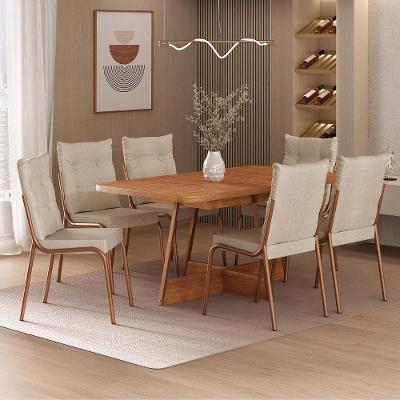 Conjunto de Jantar California 6 Lugares MDP Couro Sintético Rosê Móveis Carraro