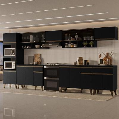 Cozinha Completa Atlanta Orbit 17 Portas 3 Gavetas MDP 390CM Preto Touch