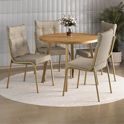 Conjunto de Jantar Dublin 4 Lugares MDP Dourado 99CM Móveis Carraro