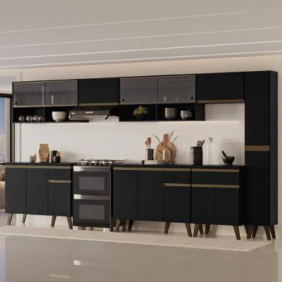 Cozinha Completa Atlanta Edge 16 Portas 3 Gavetas MDF Preto Touch Carraro