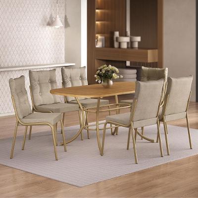 Conjunto de Jantar Madrid 6 Lugares MDP Dourado 160CM Móveis Carraro