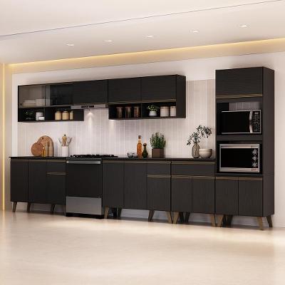 Cozinha Completa Atlanta Valley 16 Portas 3 Gavetas MDF 390CM Preto Touch Carraro