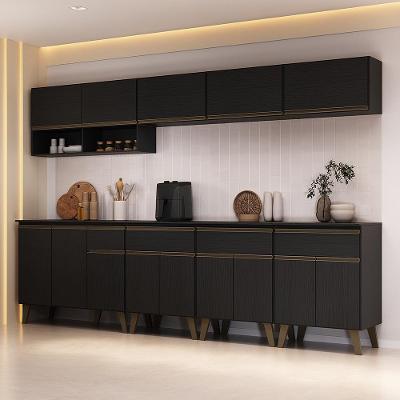 Cozinha Completa Atlanta Side 14 Portas 4 Gavetas MDP 285CM Preto Touch