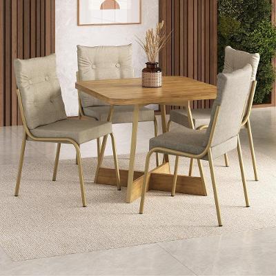 Conjunto de Jantar California 4 Lugares MDP Dourado Móveis Carraro