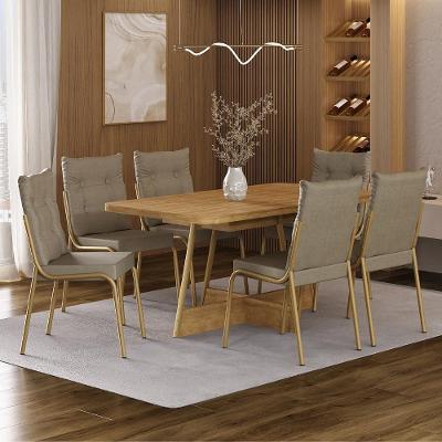 Conjunto de Jantar California 6 Lugares MDP Dourado 160CM Móveis Carraro