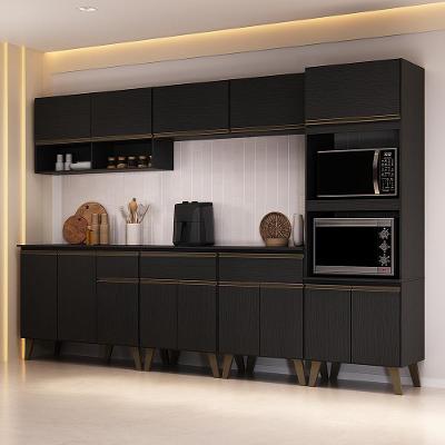Cozinha Completa Atlanta Yard 14 Portas 3 Gavetas MDP 285CM Preto Touch