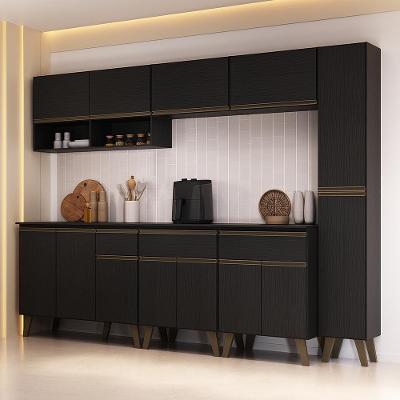 Cozinha Completa Atlanta Bay 13 Portas 3 Gavetas MDF Preto Touch Carraro