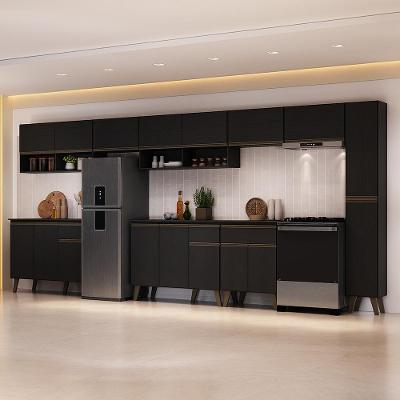 Cozinha Completa Atlanta Forum 17 Portas 3 Gavetas MDP Preto Touch Carraro