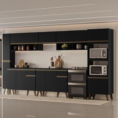 Cozinha Completa Atlanta Loft 16 Portas 2 Gavetas MDP Preto Touch Carraro