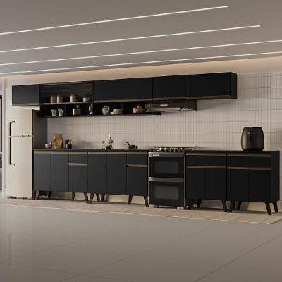 Cozinha Completa Atlanta Loop 17 Portas 4 Gavetas MDP 390CM Preto Touch Carraro