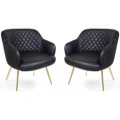 Kit 02 Poltronas Jade Tressê Corano Pés Palito Gold Black Nexta Casa