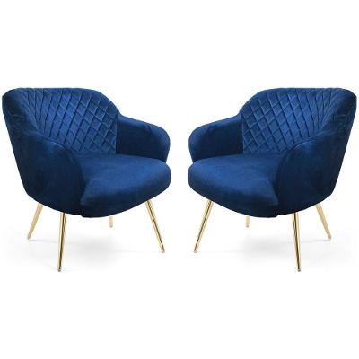 Kit 02 Poltronas Jade Tressê Pés Palito Gold Veludo Azul Nexta Casa
