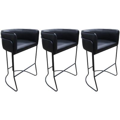 Kit 03 Banquetas Altas Betina Courino com Encosto Base Fixa Preto Nexta Casa