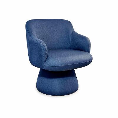 Poltrona Jade Giratória Base Cone Estofada Linho Azul Marinho