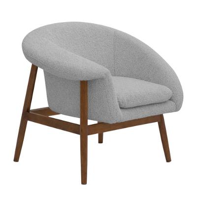 Poltrona Decorativa Yumi Base Madeira Linho Bouclé Cinza Claro Nexta Casa