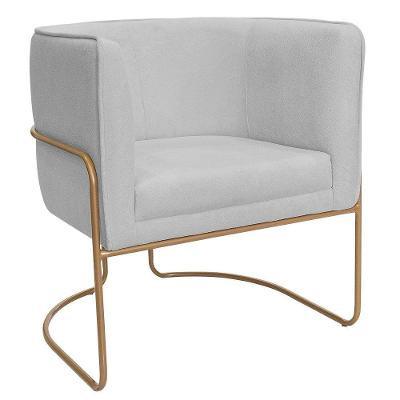 Poltrona Decorativa Betina Bouclé Base Aço Ouro Fosco Cinza Claro Nexta Casa