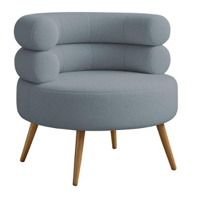 Poltrona Mabel Minimalista Bouclé Pés Palito Castanho Azul Claro Nexta Casa