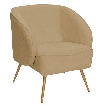 Poltrona Agnes Decorativa Bouclé Pés Aço Ouro Fosco Camel Nexta Casa