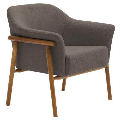 Poltrona Luna Decorativa Bouclé Base Madeira Confortável Marrom Nexta Casa