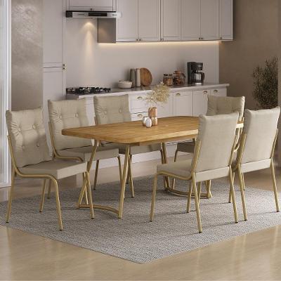 Conjunto de Jantar Dallas 6 Lugares MDP Cadeiras Estofadas Dourado Móveis Carraro